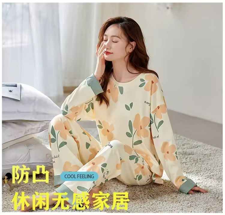 Off White Flower Print With Flower Printed Trouser Full Sleeves Night Suit