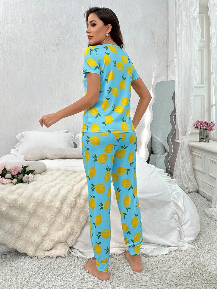 Sky Blue Lemons Printed Night wear