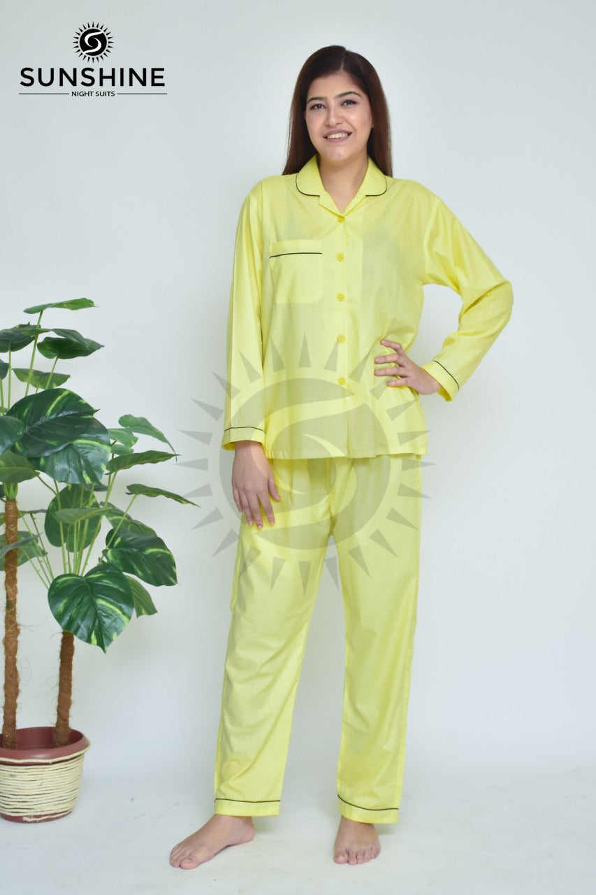 Yellow Plain Night Dress for Ladies