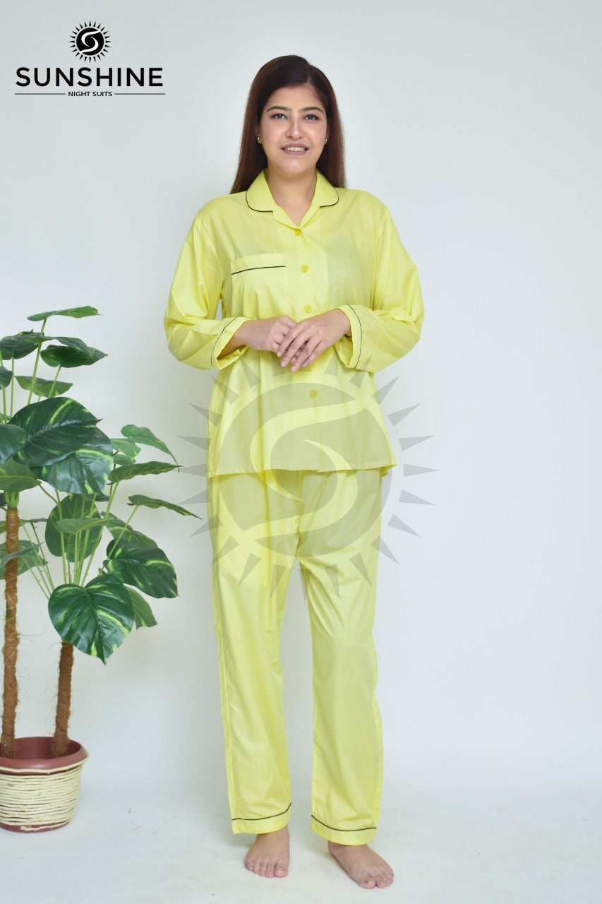 Yellow Plain Night Dress for Ladies