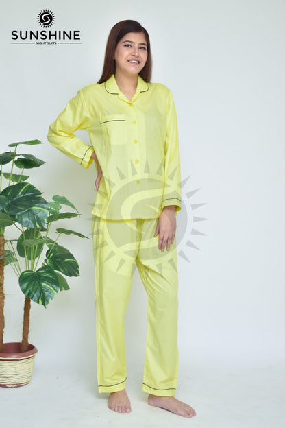 Yellow Plain Night Dress for Ladies