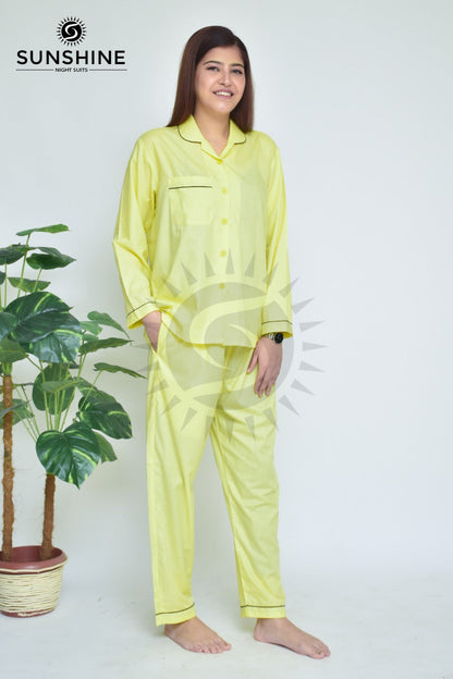 Yellow Plain Night Dress for Ladies