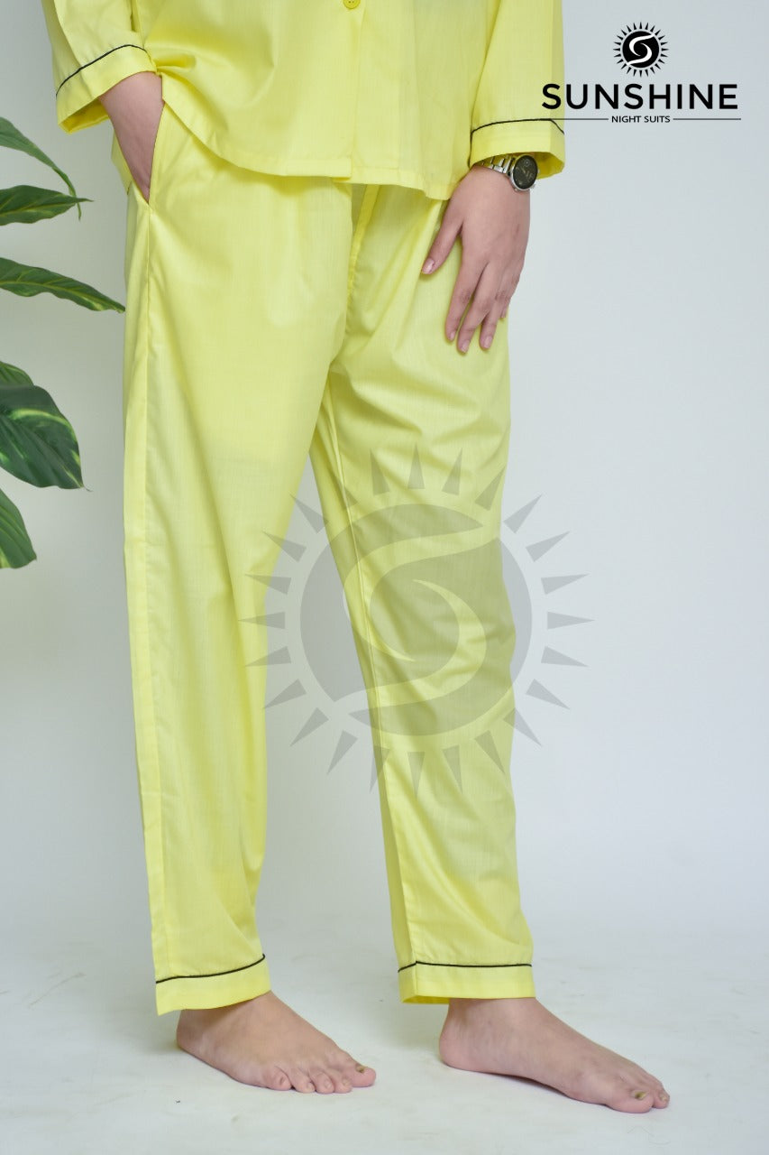 Yellow Plain Night Dress for Ladies