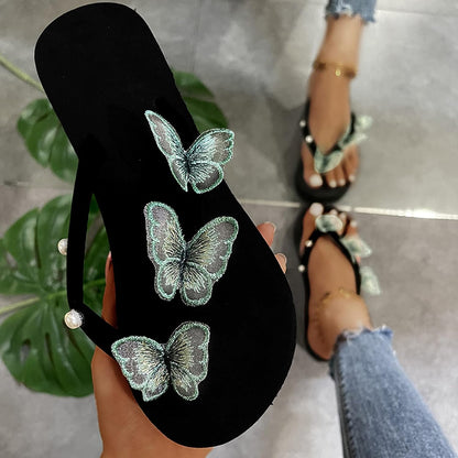 Women's Butterfly Flip Flops, Summer Mules Beach Shoes