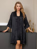 Black Silk 2pcs Camisole & Gown Set