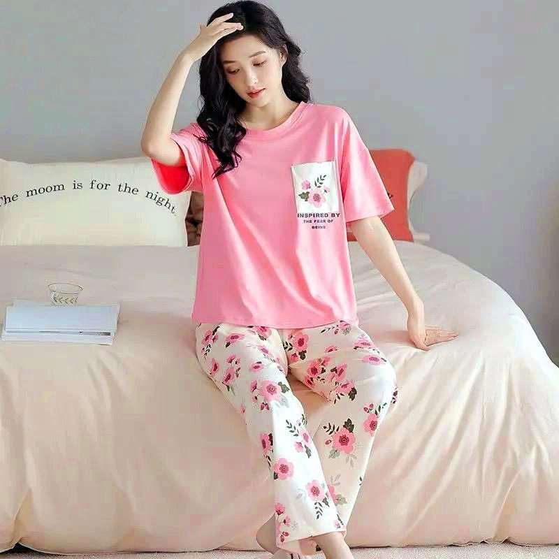 Pink Pocket Flower With White Flowers Printed Trouser (FA-483)