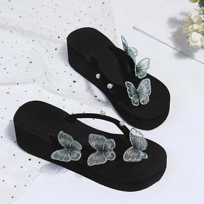 Women's Butterfly Flip Flops, Summer Mules Beach Shoes