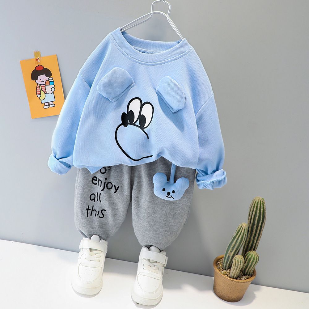 Sky Blue Cute Eye Print Sweatshirt With Grey Trouser For Kids (KO-KTS-525)