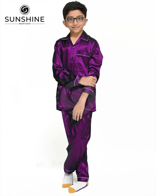 Silk Pajamas Set For Boys | Purple