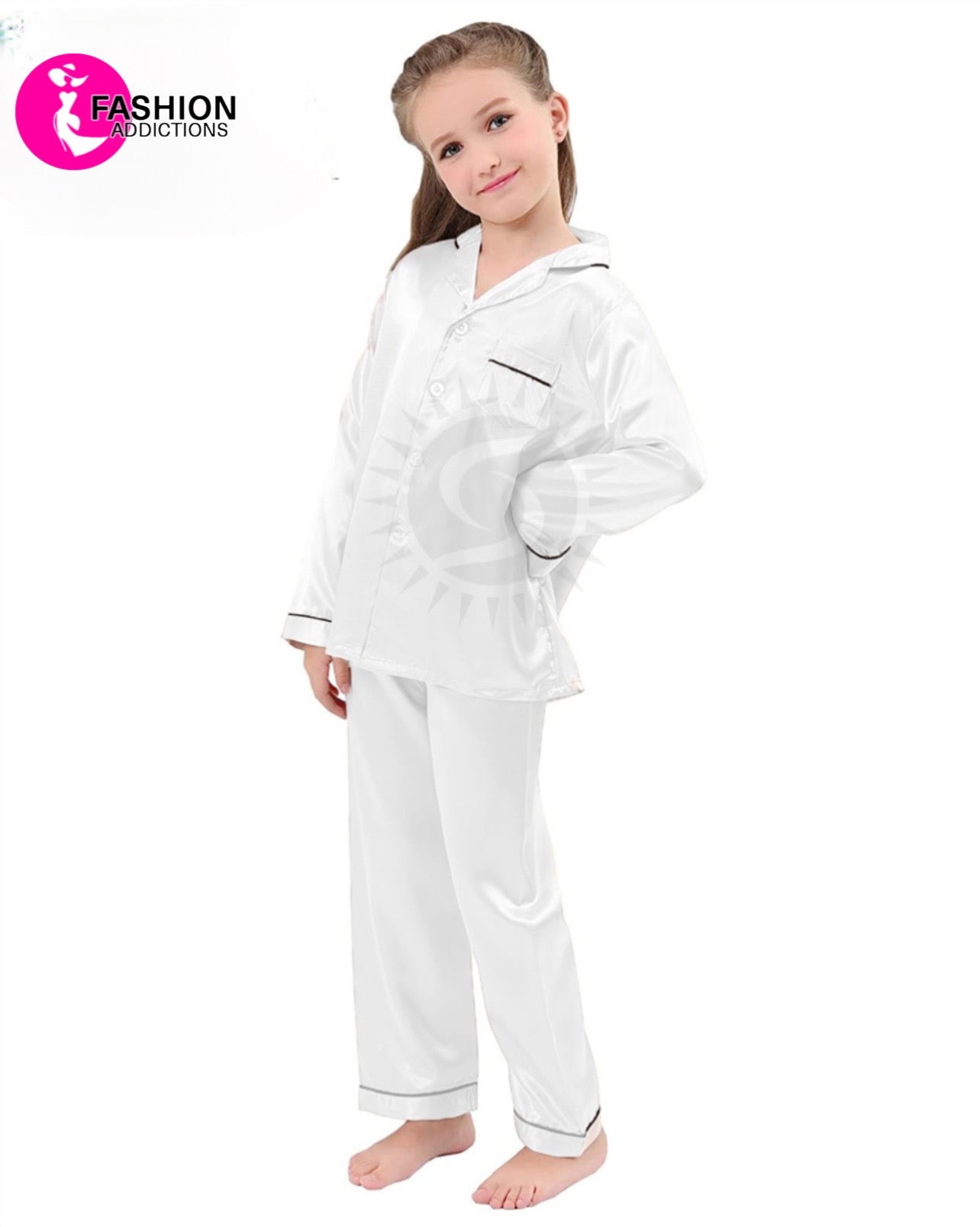 Silk Pajamas Set For Girls | White