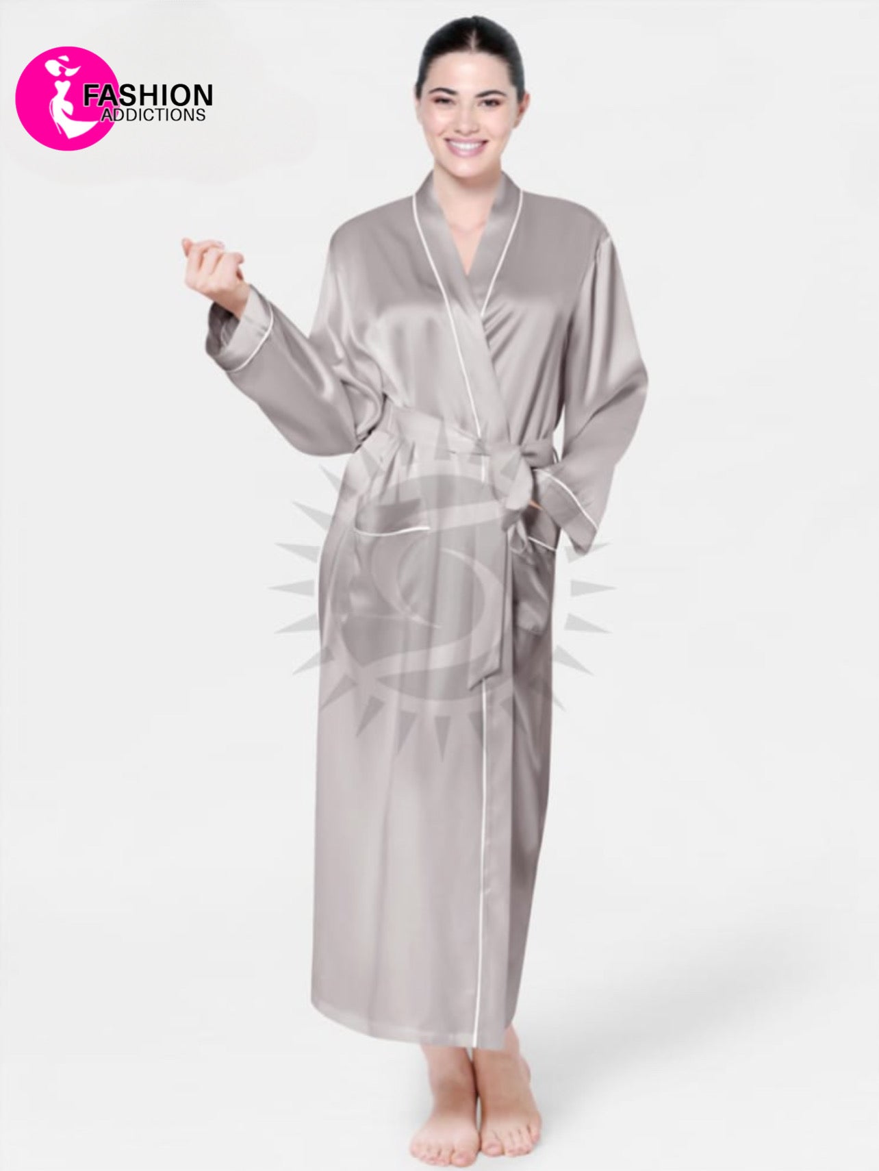 Long Mulberry Silk Robe Silvergrey