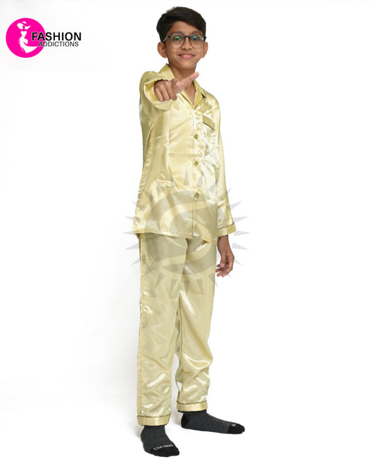 Silk Pajamas Set For Boys | Light Golden