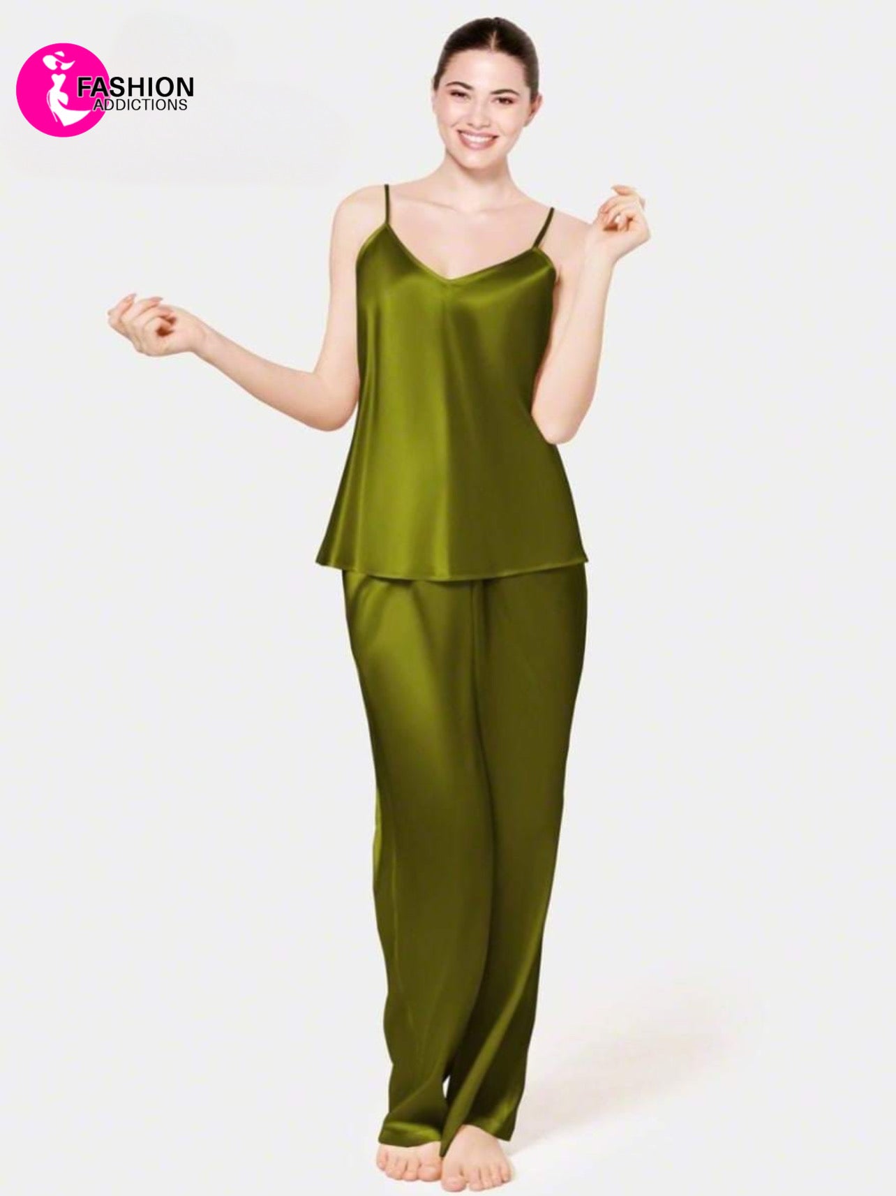 Silk Cami Pajama Set For Women | Forest Green