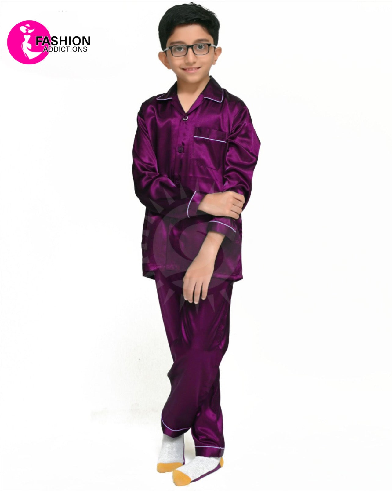 Silk Pajamas Set For Boys | Magenta