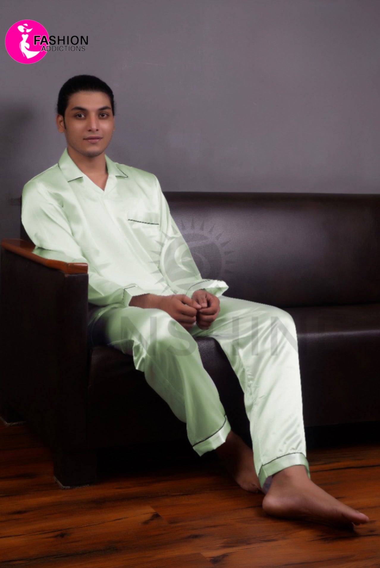 Silk Nightwear For Men | Light Green