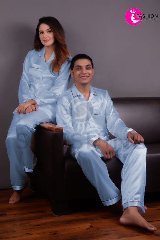 Silk Couple Nightwear | Sky Blue