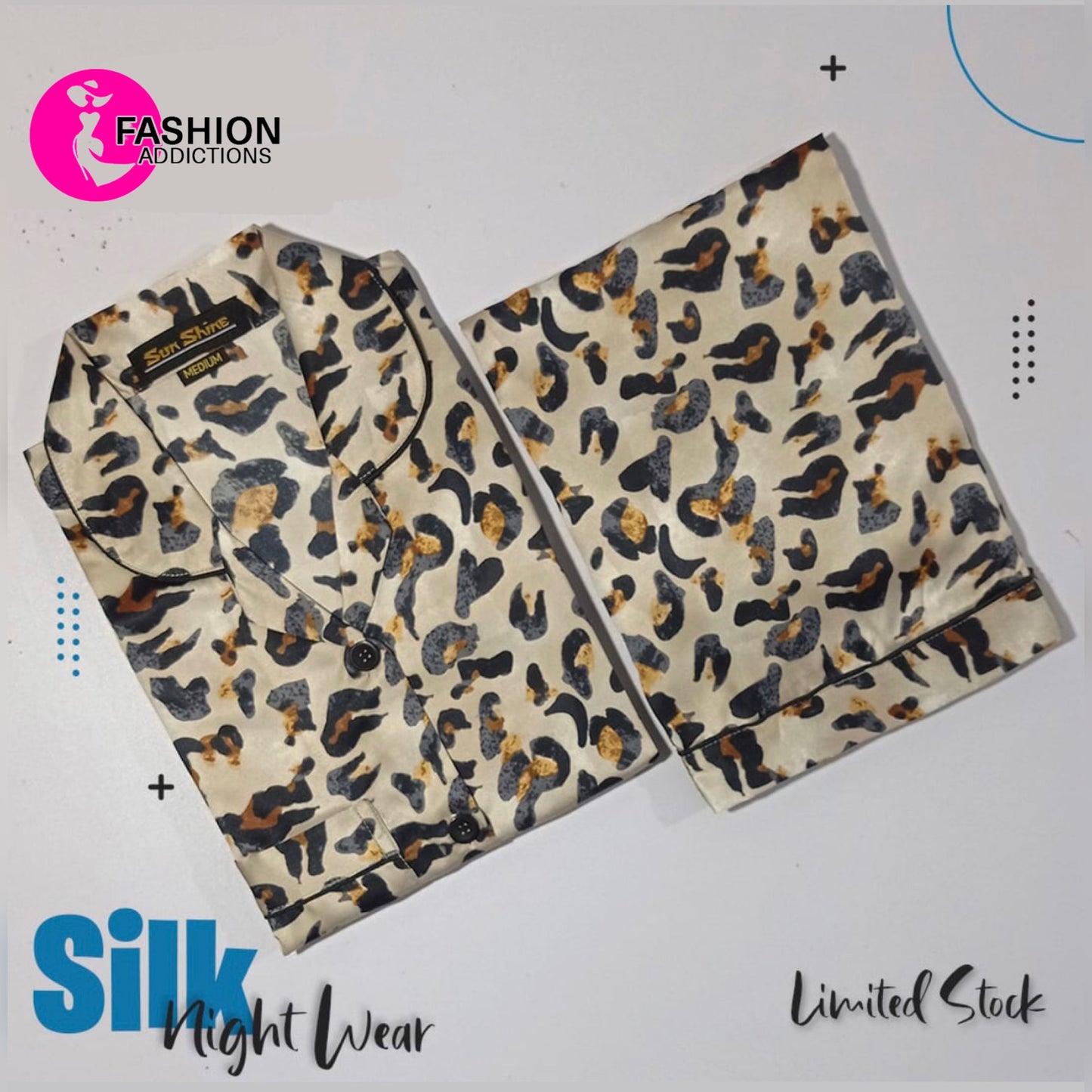 Nightwear Printed Silk Cream Cheetah