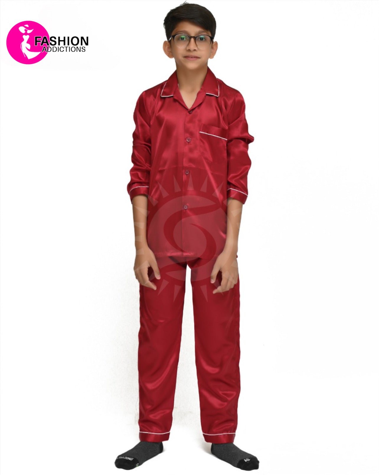 Silk Pajamas Set For Boys | Maroon