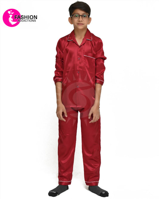 Silk Pajamas Set For Boys | Maroon