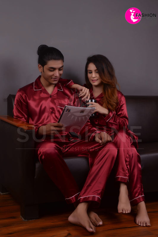 Silk Couple Nightwear | Maroon