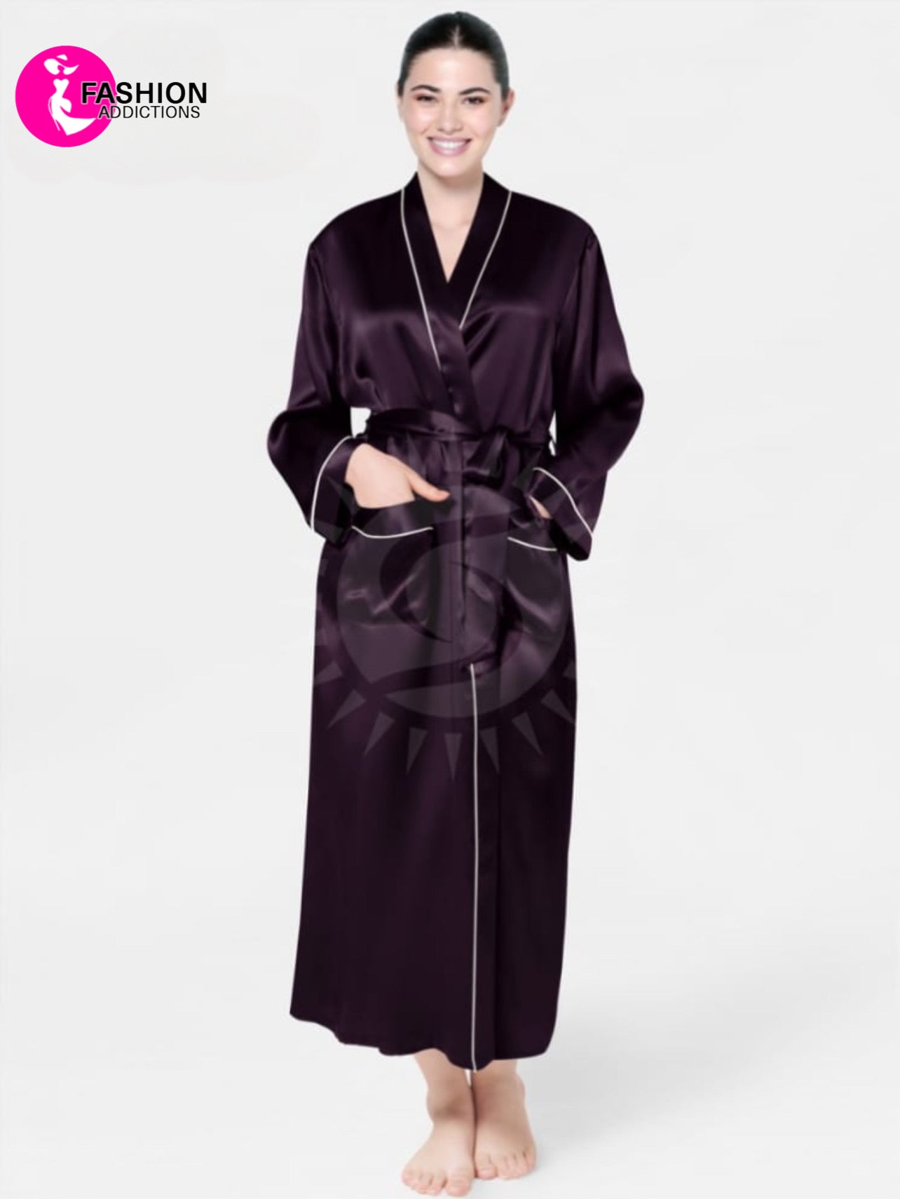 Long Mulberry Silk Robe Purple