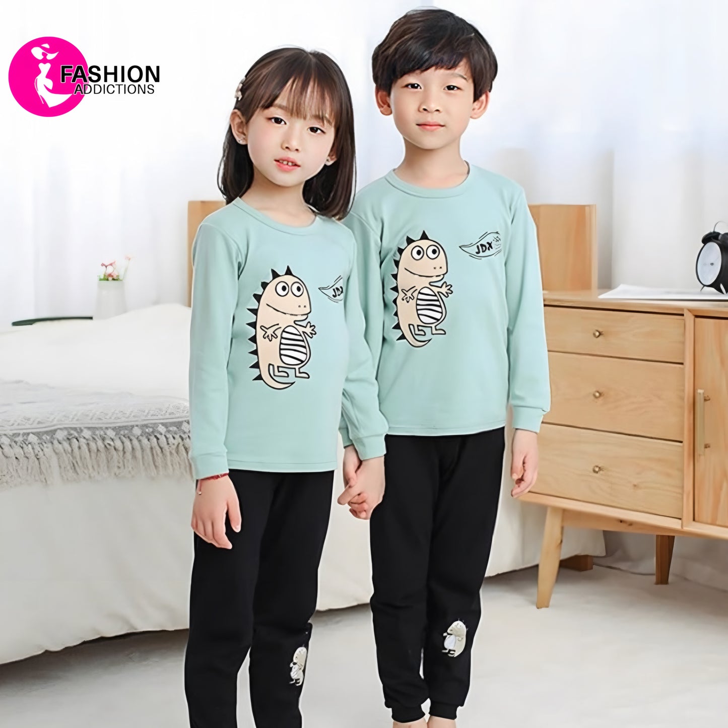 Kids Cotton Jersey Nightwear | Sea Green Dinosaur