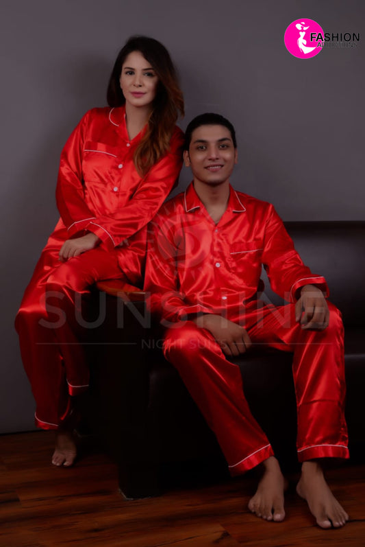 Silk Couple Nightwear | Red