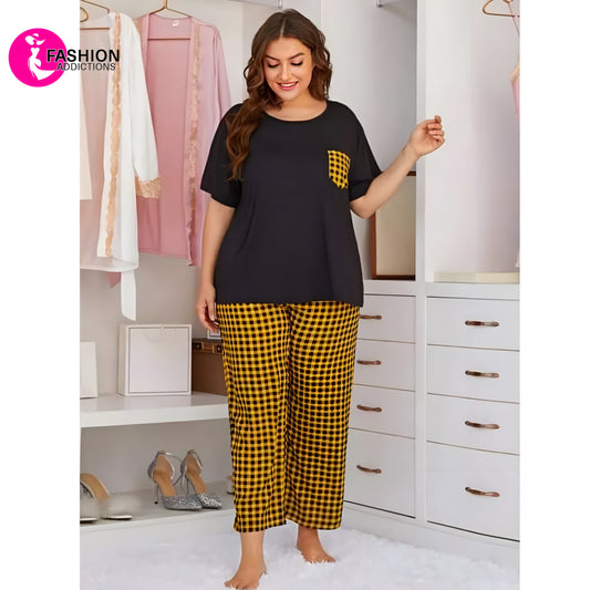 Mustard Check Pocket Women Pajama Set