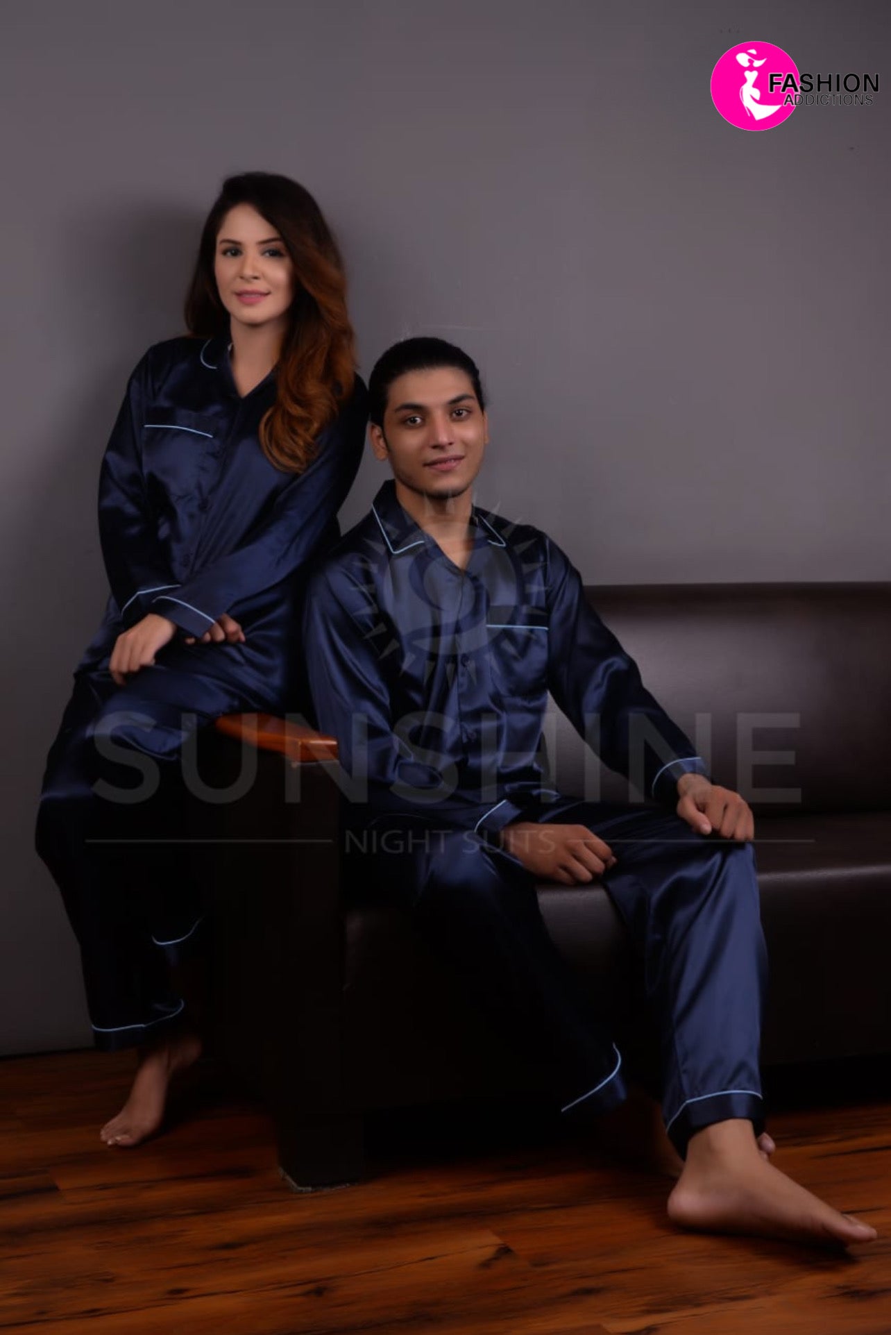 Silk Couple Nightwear | Navy Blue