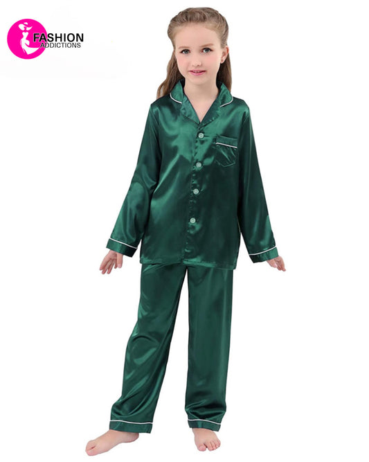 Silk Pajamas Set For Girls | Sea Green