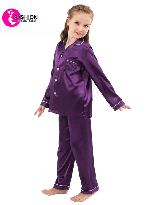Silk Pajamas Set For Girls | Purple