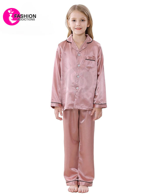 Silk Pajamas Set For Girls | T-pink