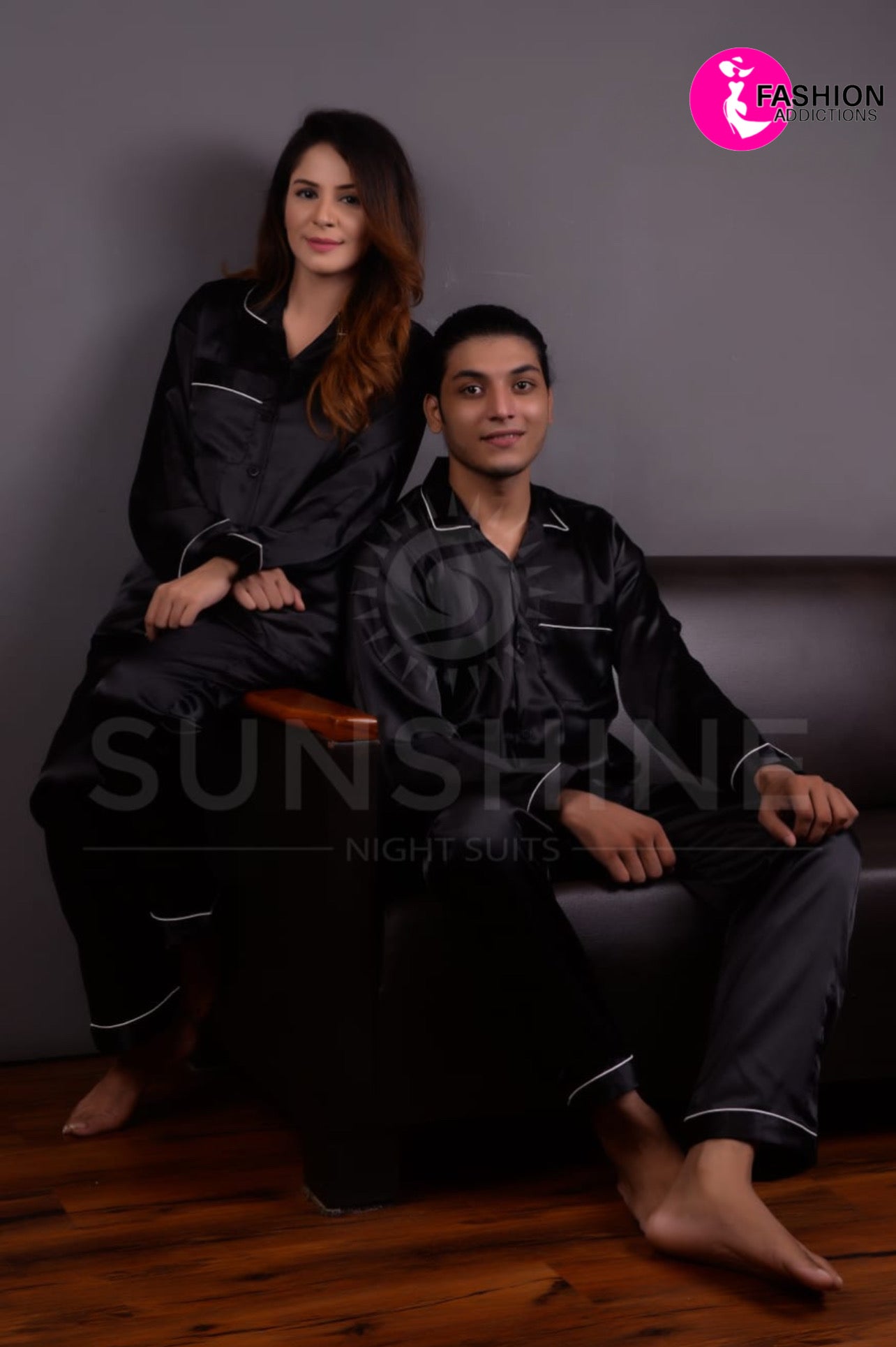 Silk Couple Nightwear | Black