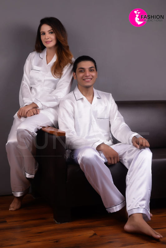 Silk Couple Nightwear | White