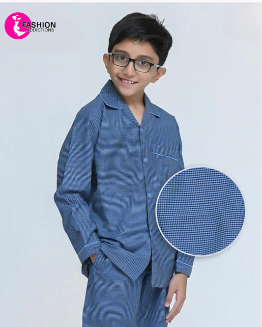 Check Pajamas Set For Boys | Blue