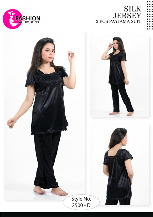 Black 2Pcs Silk Jersey Pajama Set-2500-D