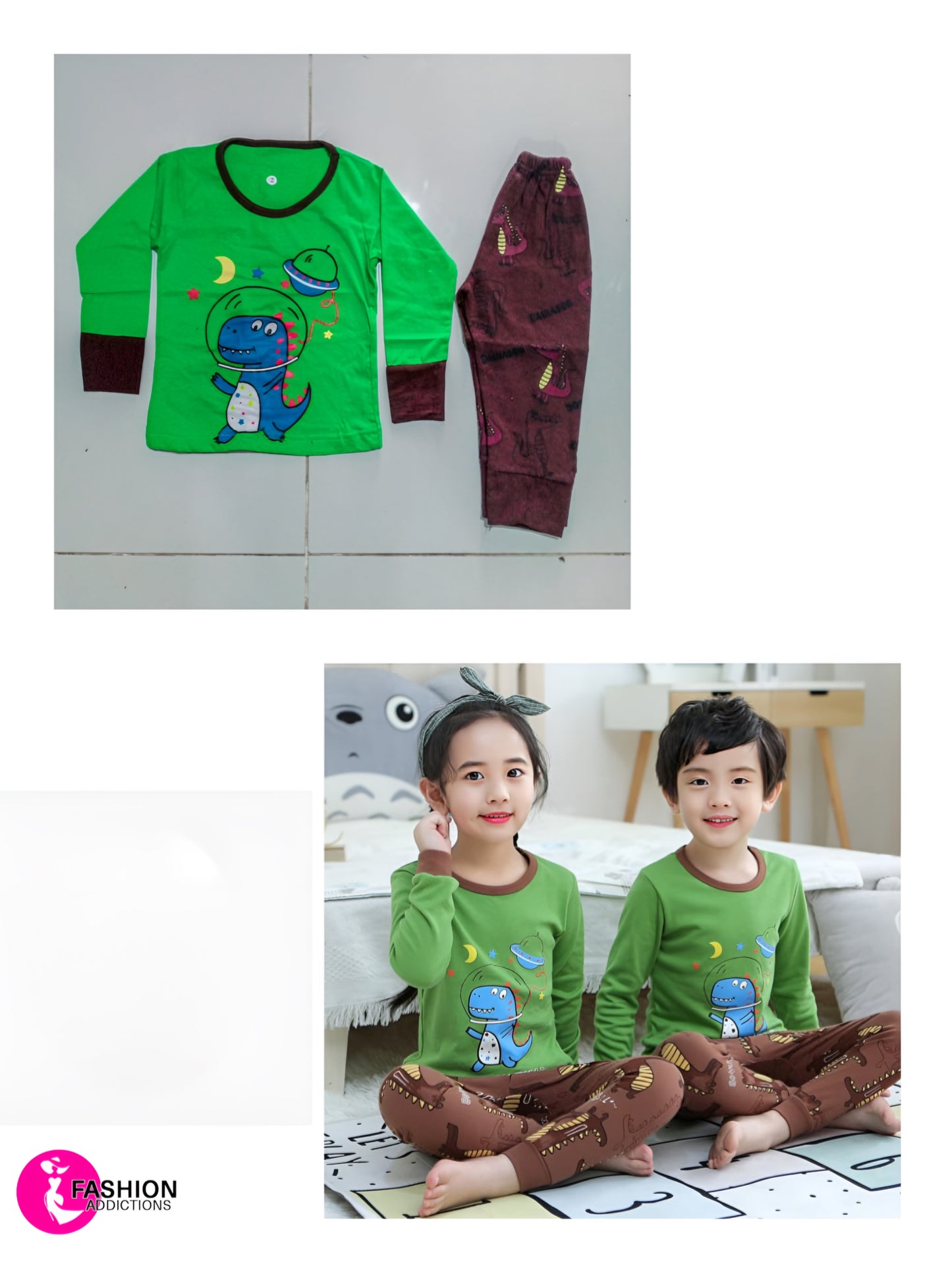 Kids Cotton Jersey Nightwear | Green Blue Dragon