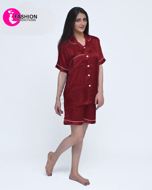 Charmeuse Silk Short Set | Maroon