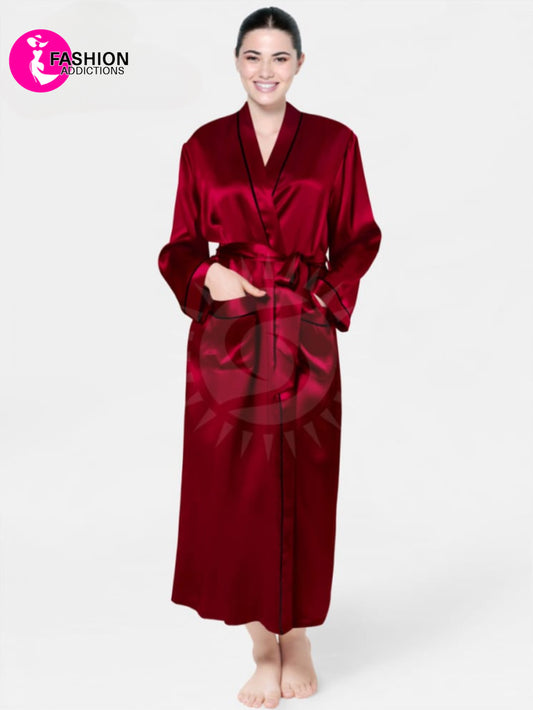 Long Mulberry Silk Robe Wine Red