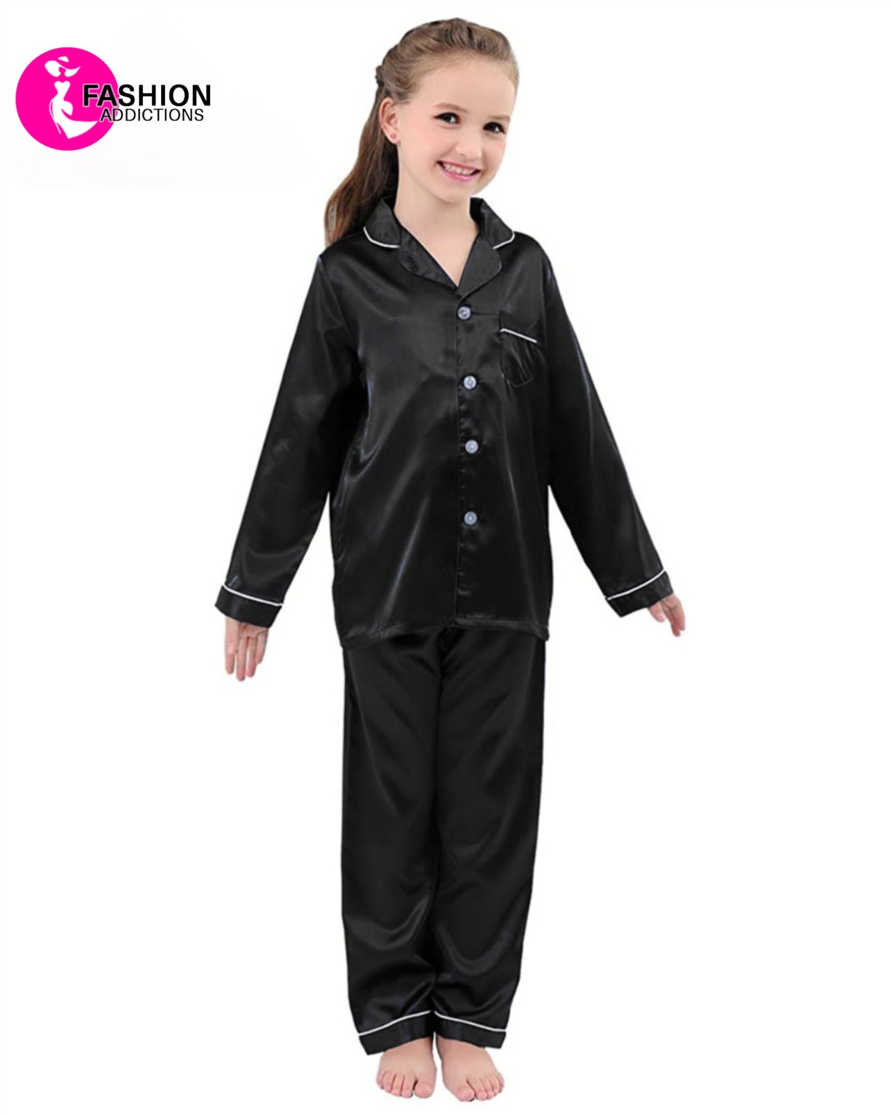 Silk Pajamas Set For Girls | Black