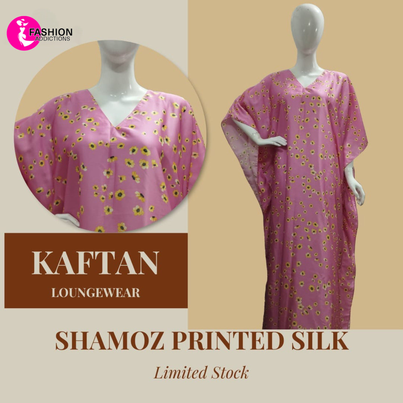 Silk Kaftan Loungewear Pink Sunflower