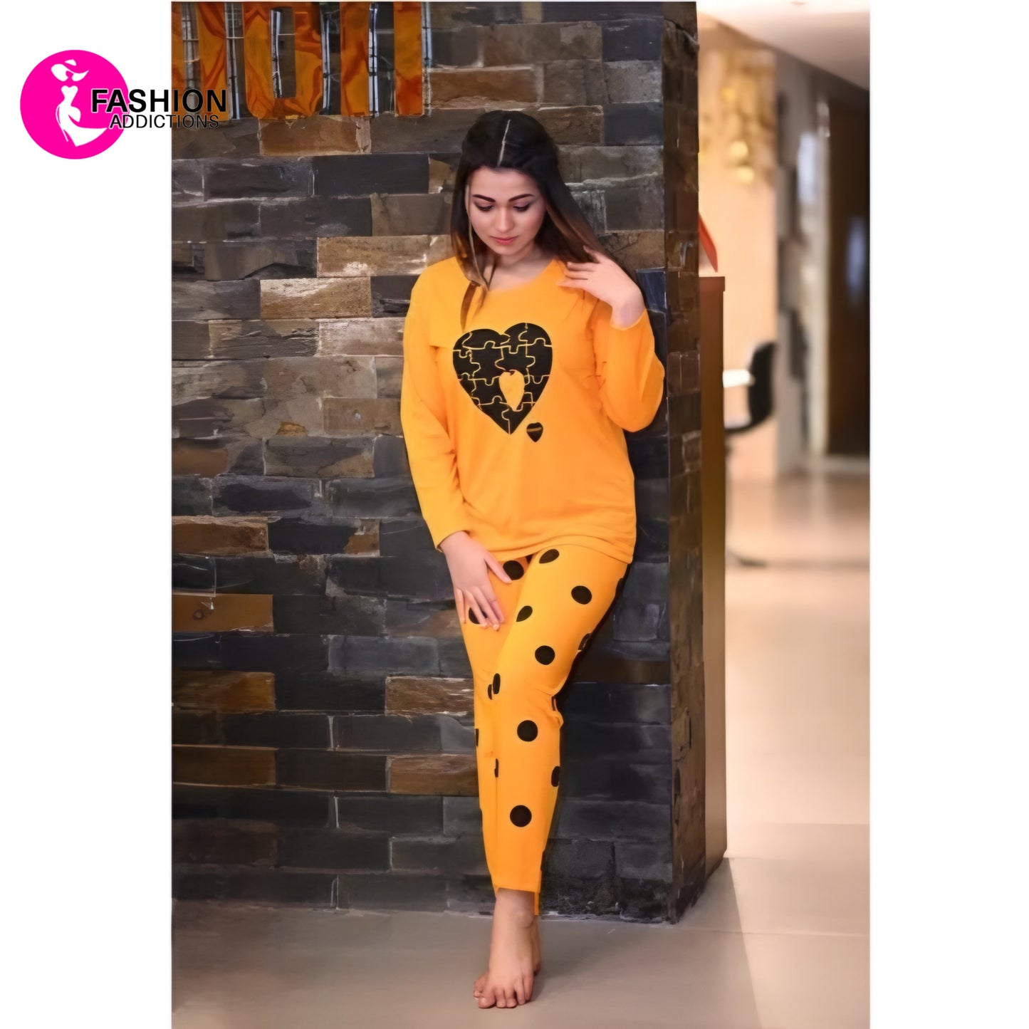 Yellow Heart Puzzle Ladies Night Wear