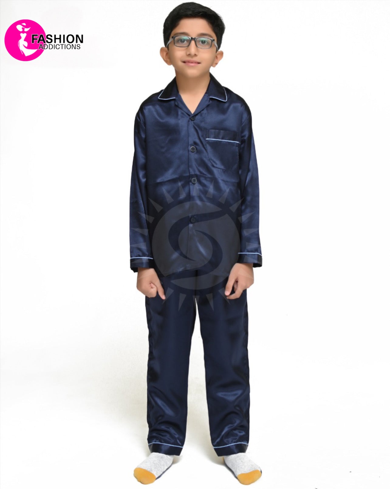 Silk Pajamas Set For Boys | Navy Blue