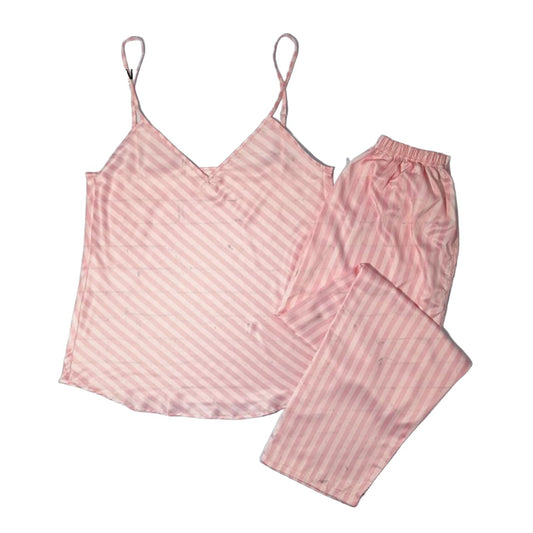 Silk Cami Pajama Set For Women | Pink Stripe