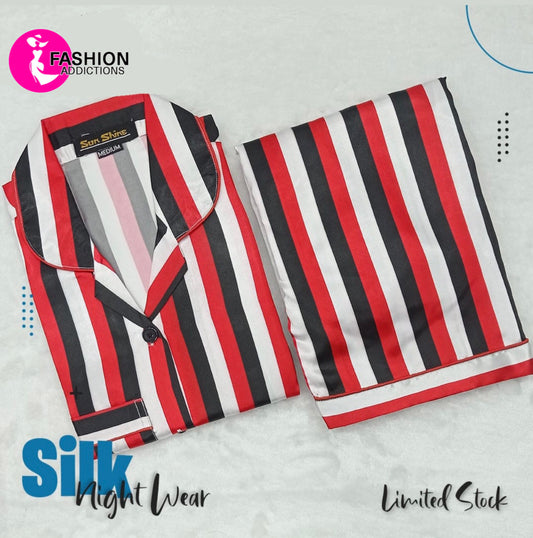 Nightwear Printed Silk Red Black Stripe