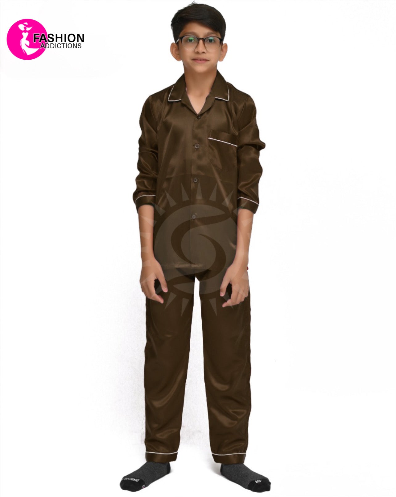 Silk Pajamas Set For Boys | Brown