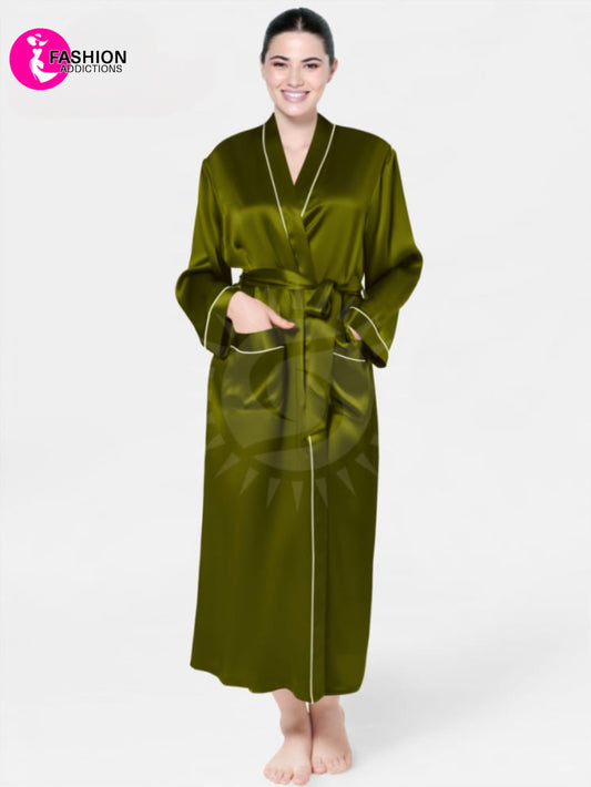 Long Mulberry Silk Gown Olive