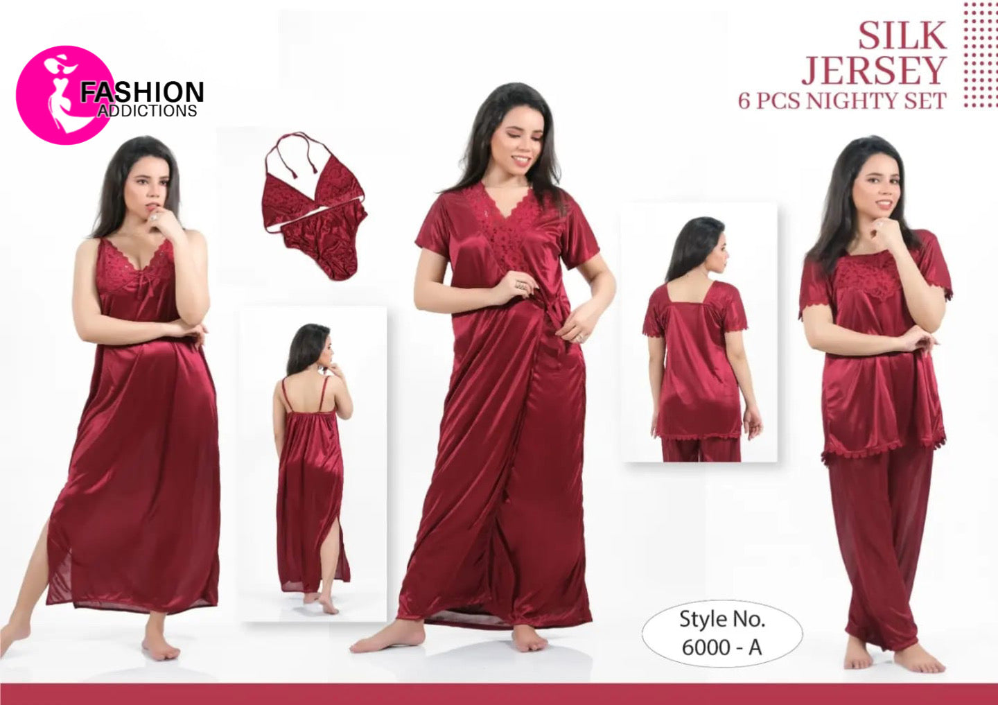 Maroon Bridal Nighty Set-6000-A