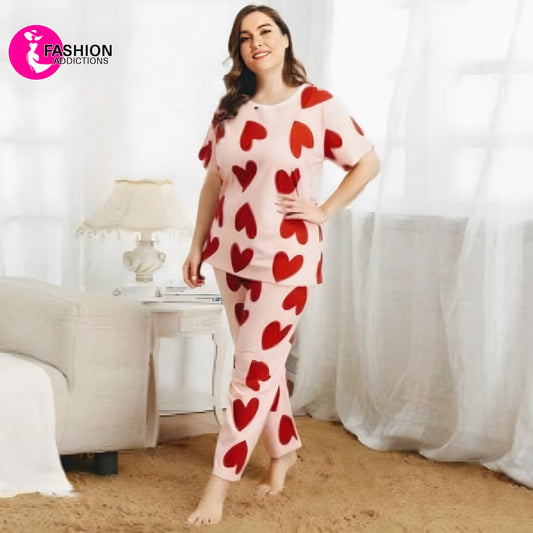 Pink Heart Women Pajama Set