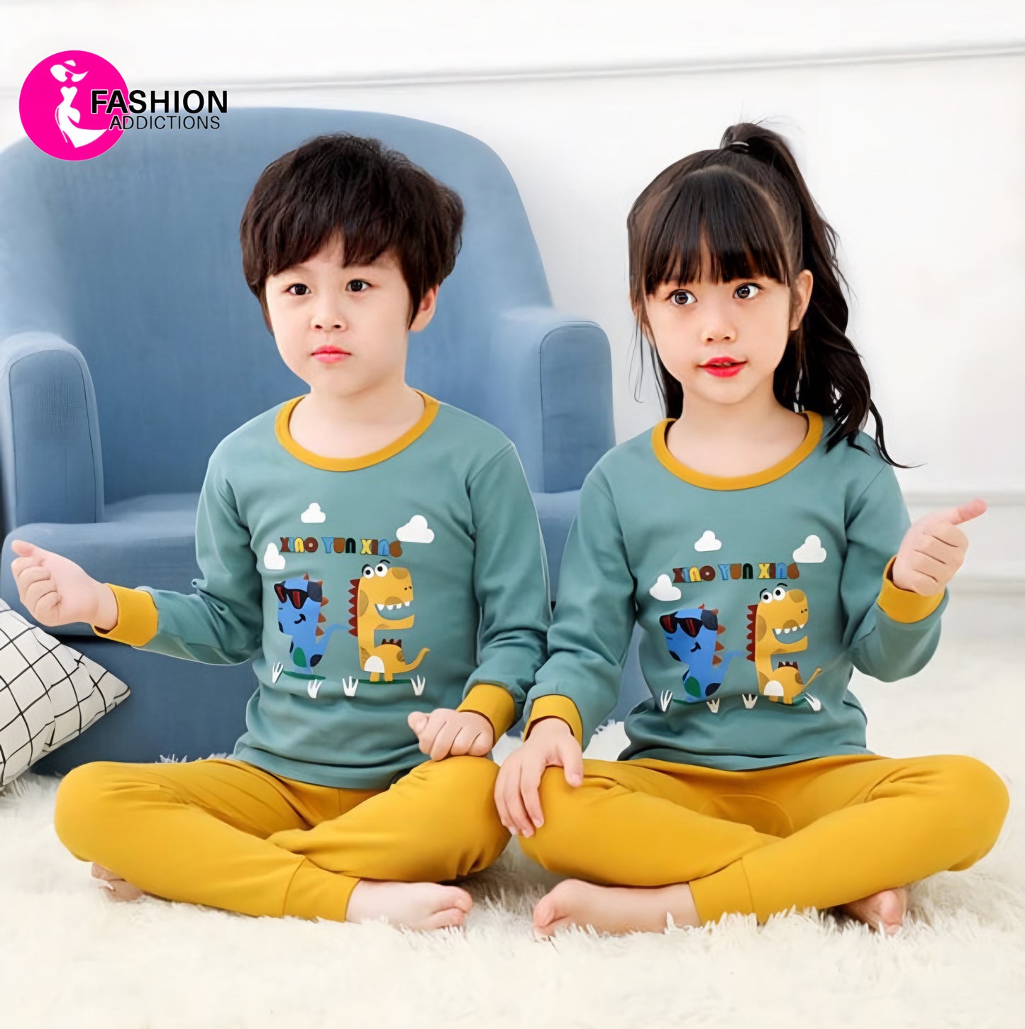 Kids Cotton Jersey Nightwear | Mustard Dino